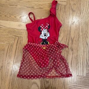 Disney Minnie Mouse Red Swimsuit polka dot w mesh skirt sz toddler 3t worn once!